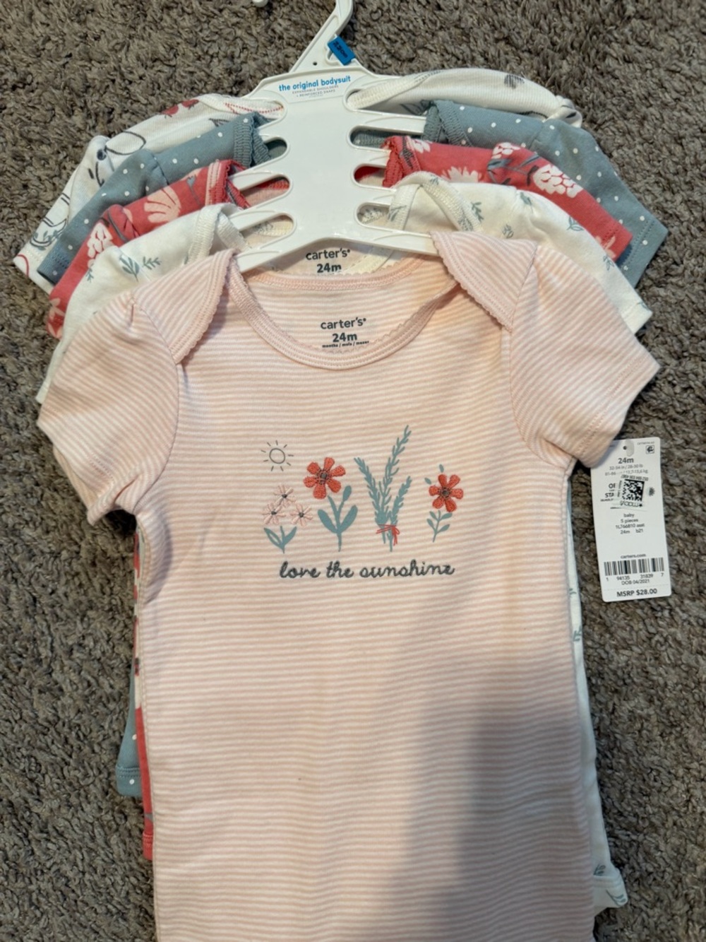 Carter's Pink Striped 'Love the Sunshine' Floral Baby Bodysuit